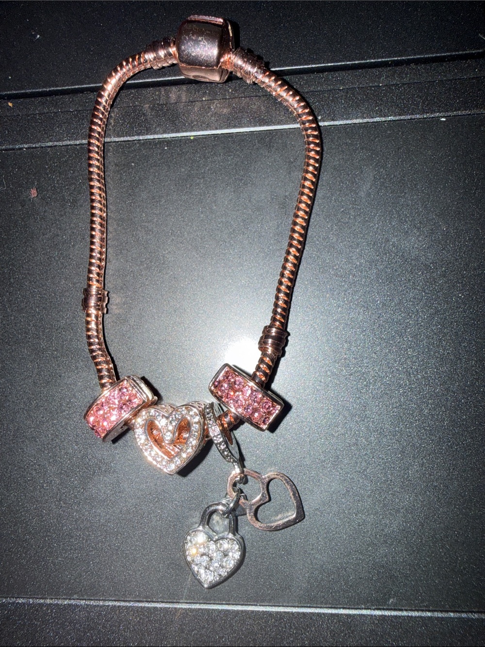 #7 Rose Gold-Tone & Pink Heart Charm Bracelet 💕